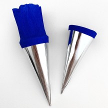 2 Metallic Paper & Crepe Cones from Germany ~ 4-3/4" ~ Silver Foil + Blue Crepe